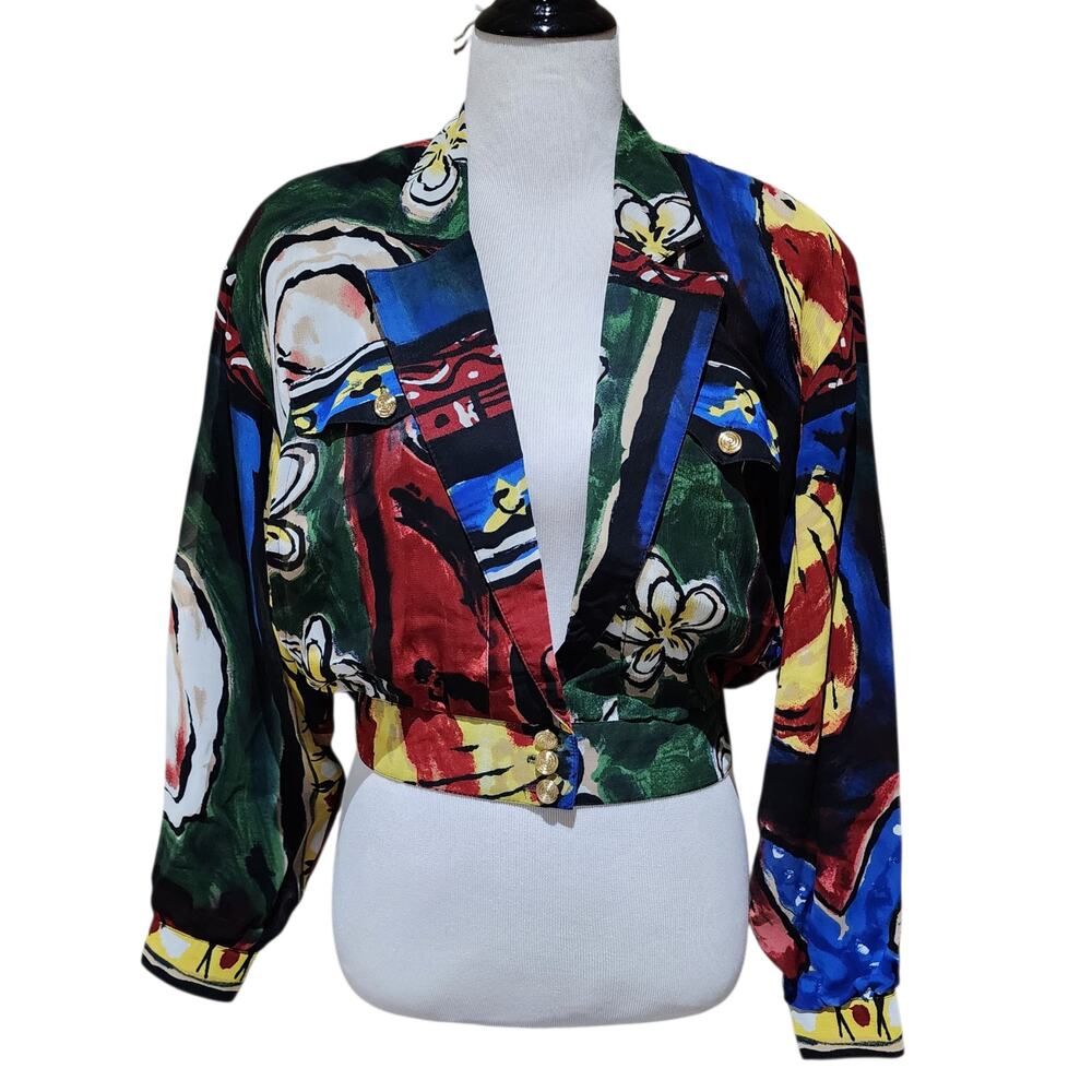 Vintage Jacket 80s Floral Abstract Wearable Art